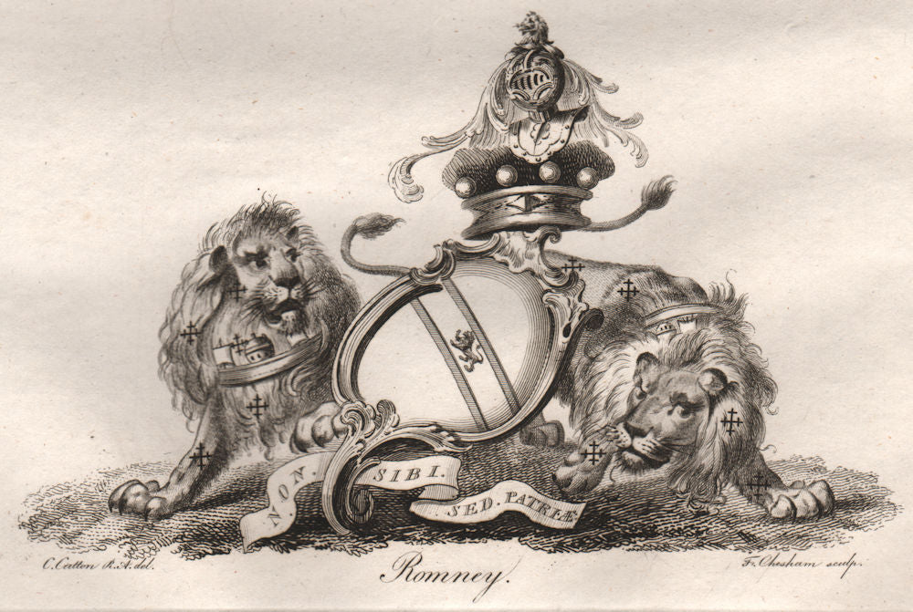 ROMNEY. Coat of Arms. Heraldry 1790 old antique vintage print picture